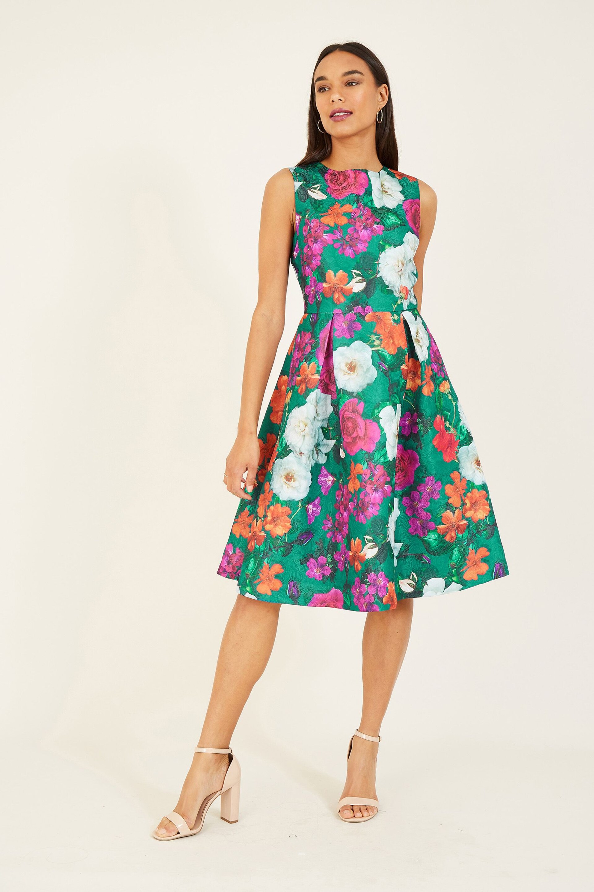 Yumi Green Floral Skater Dress - Image 1 of 4