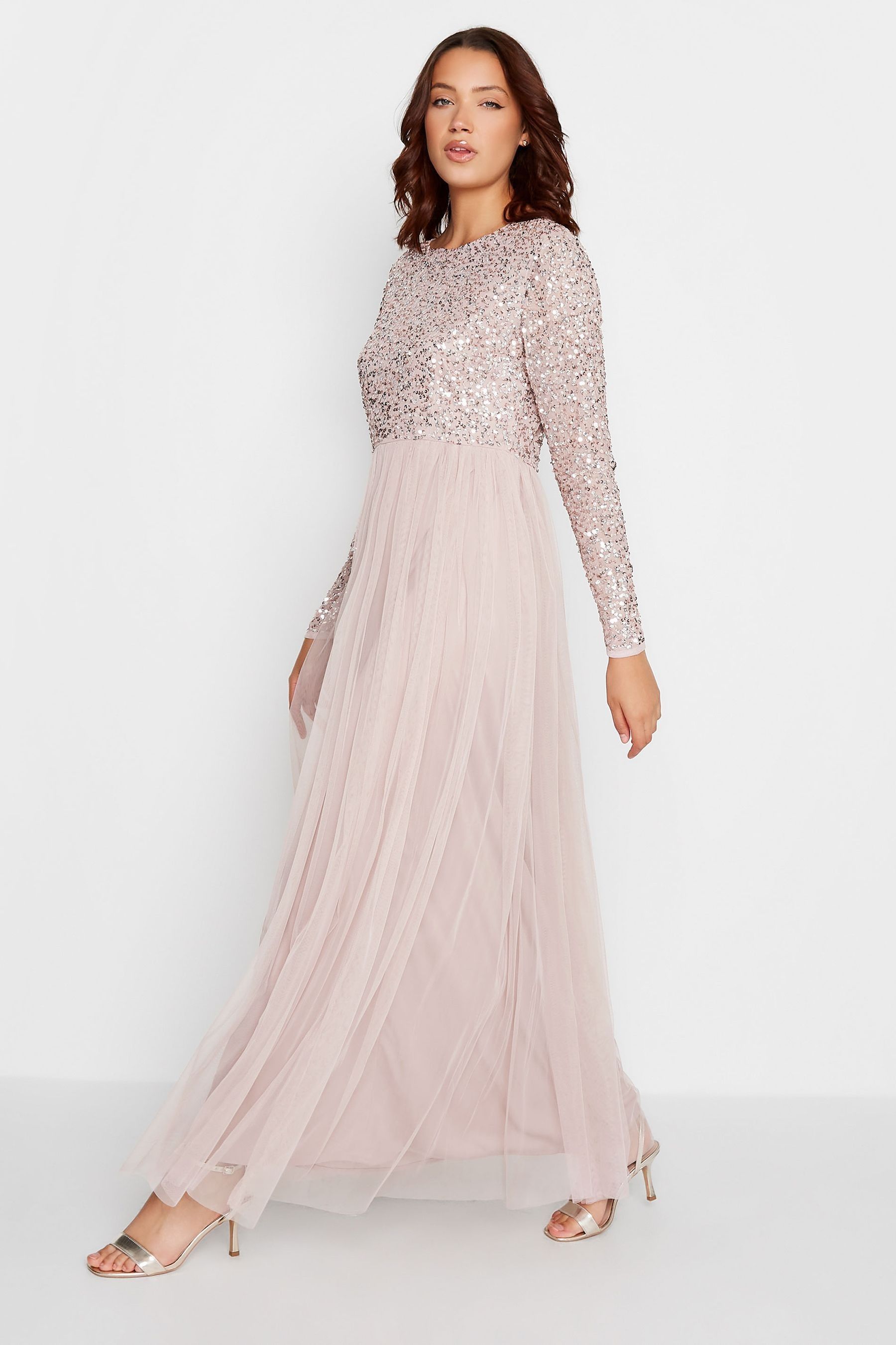 Buy Long Tall Sally Nude Long Sleeve Beaded Maxi Dress from Next Luxembourg