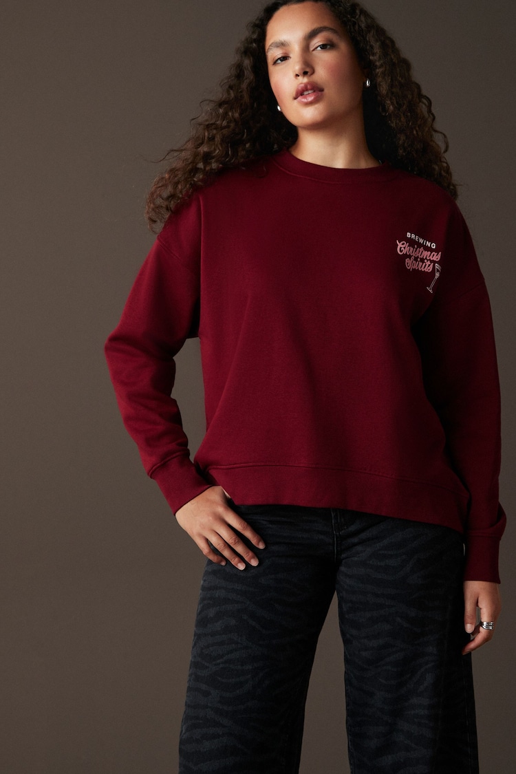 Burgundy Red/Berry Festive Spirits Christmas Lapland Brewing Co Fun Graphic Crew Neck Sweatshirt - Image 2 of 8