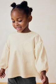 Cream 100% Cotton Long Sleeve Textured Top (3mths-7yrs) - Image 1 of 6