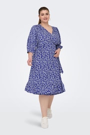 ONLY Curve Blue Polka Dot Print Midi Wrap Dress - Image 1 of 8
