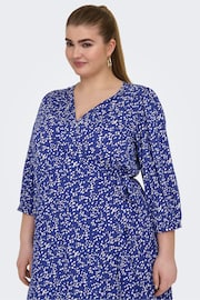 ONLY Curve Blue Polka Dot Print Midi Wrap Dress - Image 3 of 8