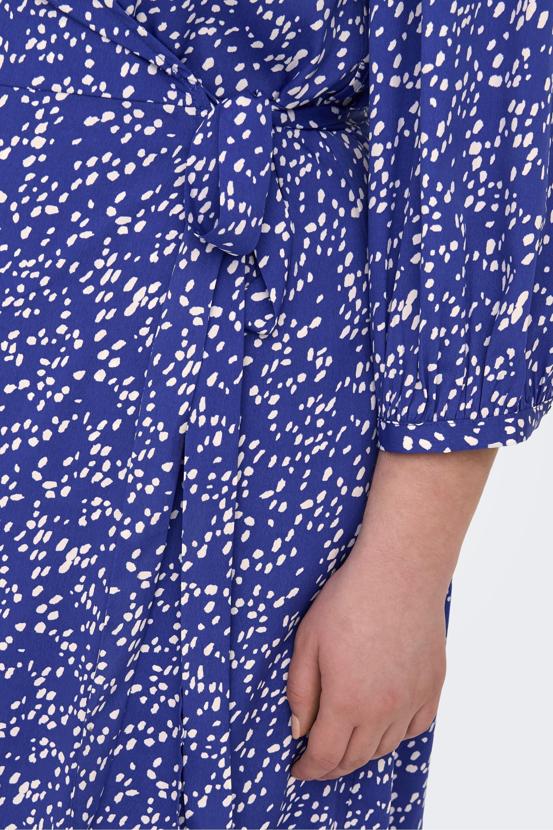 ONLY Curve Blue Polka Dot Print Midi Wrap Dress - Image 4 of 8