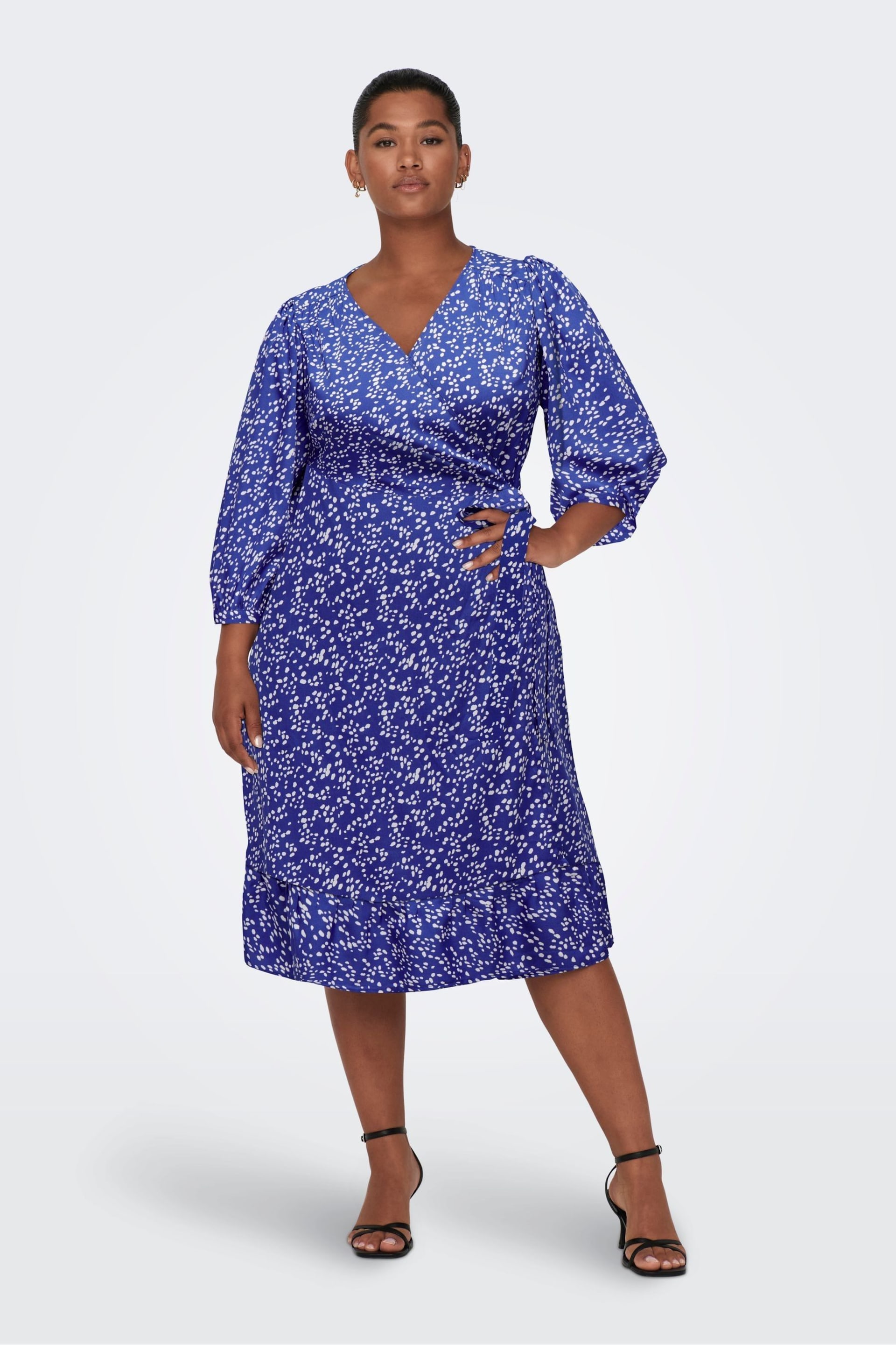 ONLY Curve Blue Polka Dot Print Midi Wrap Dress - Image 6 of 8
