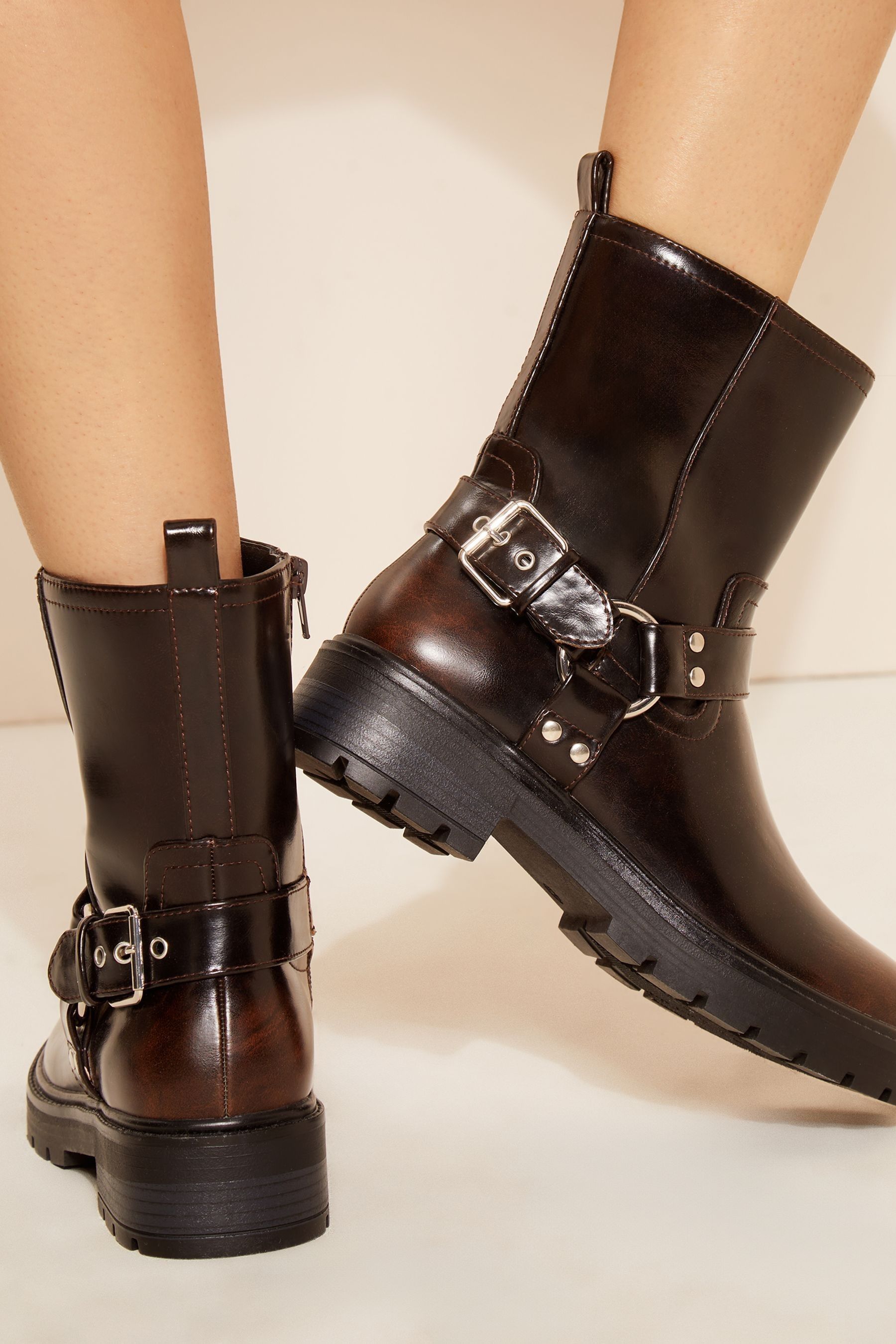 Buy Friends Like These Red Regular Fit Faux Leather Chunky Buckle Ankle Biker Boot from Next Luxembourg