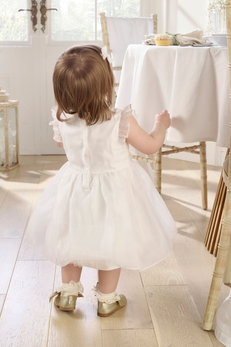 Mamas & Papas 100% Cotton Organza Flower White Dress - Image 2 of 8