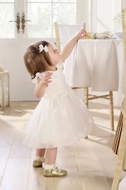 Mamas & Papas 100% Cotton Organza Flower White Dress - Image 3 of 8