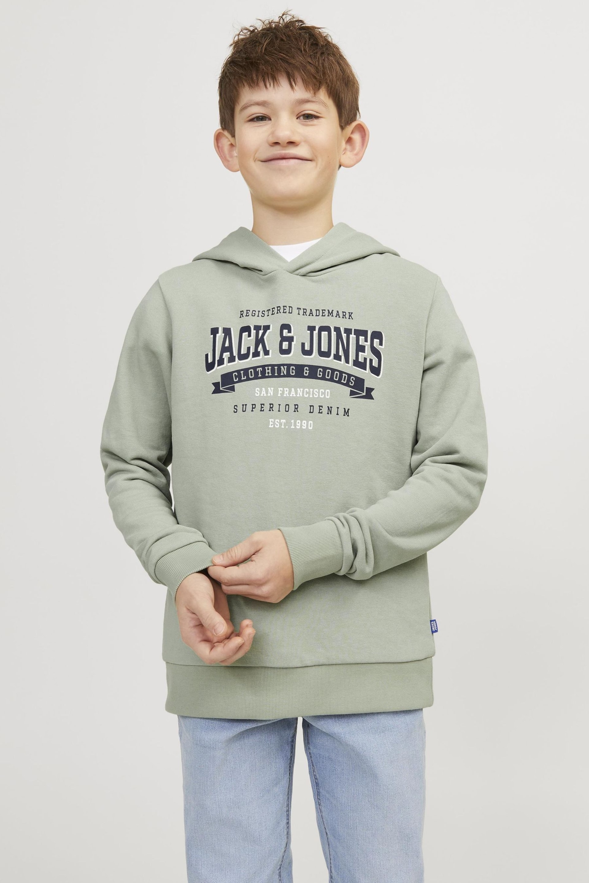 JACK & JONES JUNIOR Grey Logo Hoodie - Image 1 of 2