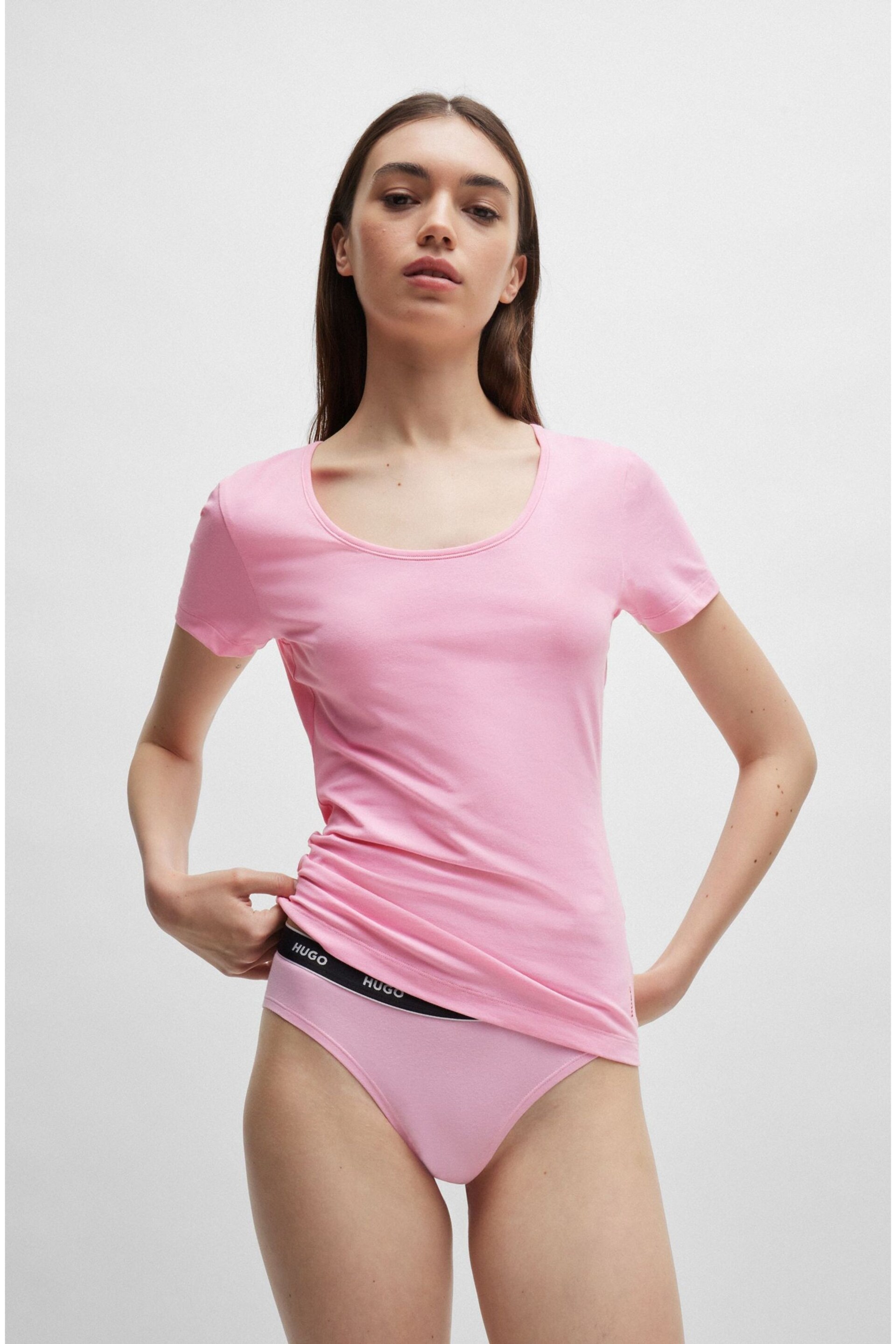 HUGO Pink/Blue Stretch Cotton Underwear T-Shirts 2 Pack - Image 2 of 5