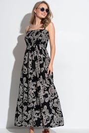 Pour Moi Black Paisley Strapless Shirred Bodice Maxi Beach Dress - Image 1 of 4