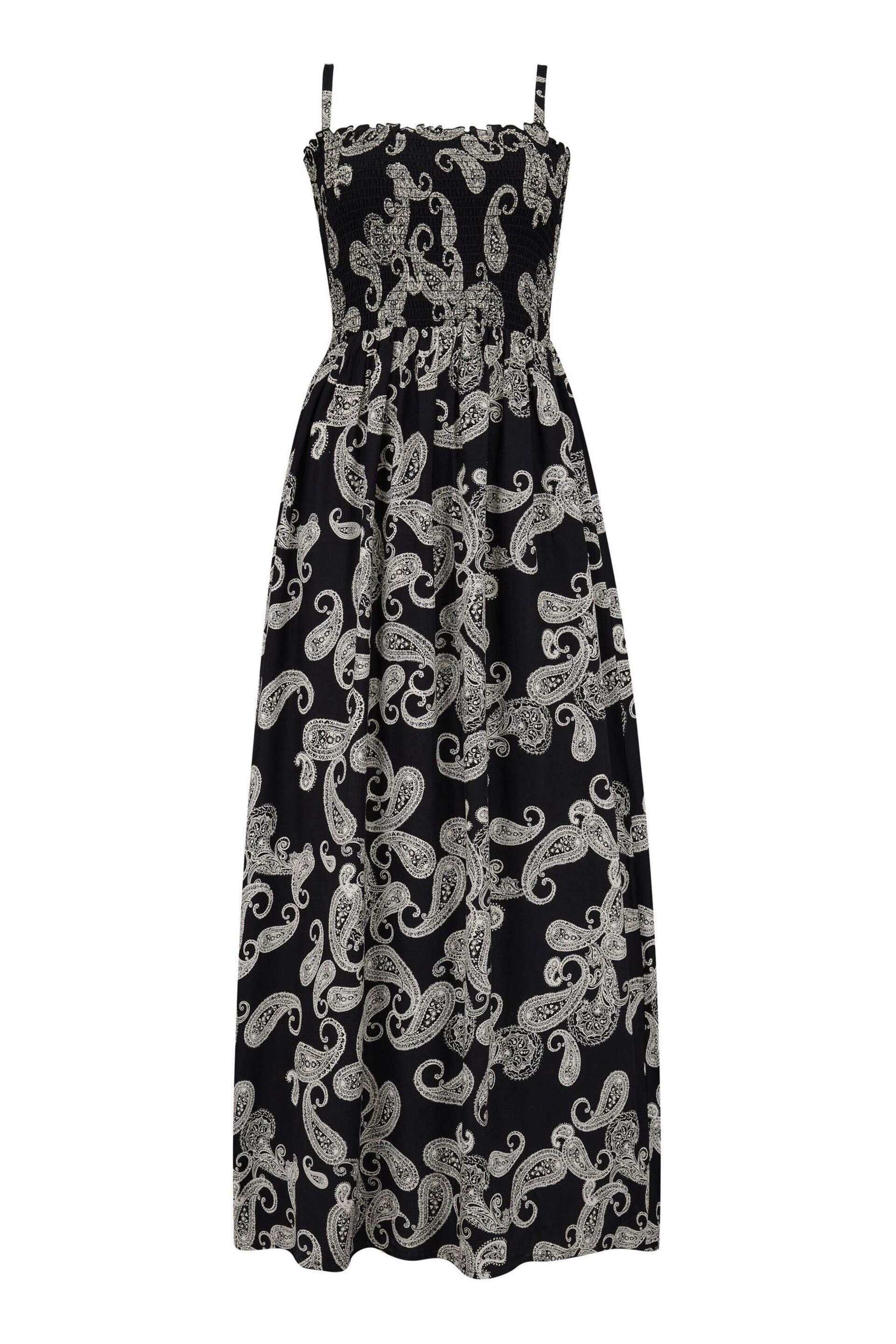 Pour Moi Black Paisley Strapless Shirred Bodice Maxi Beach Dress - Image 3 of 4