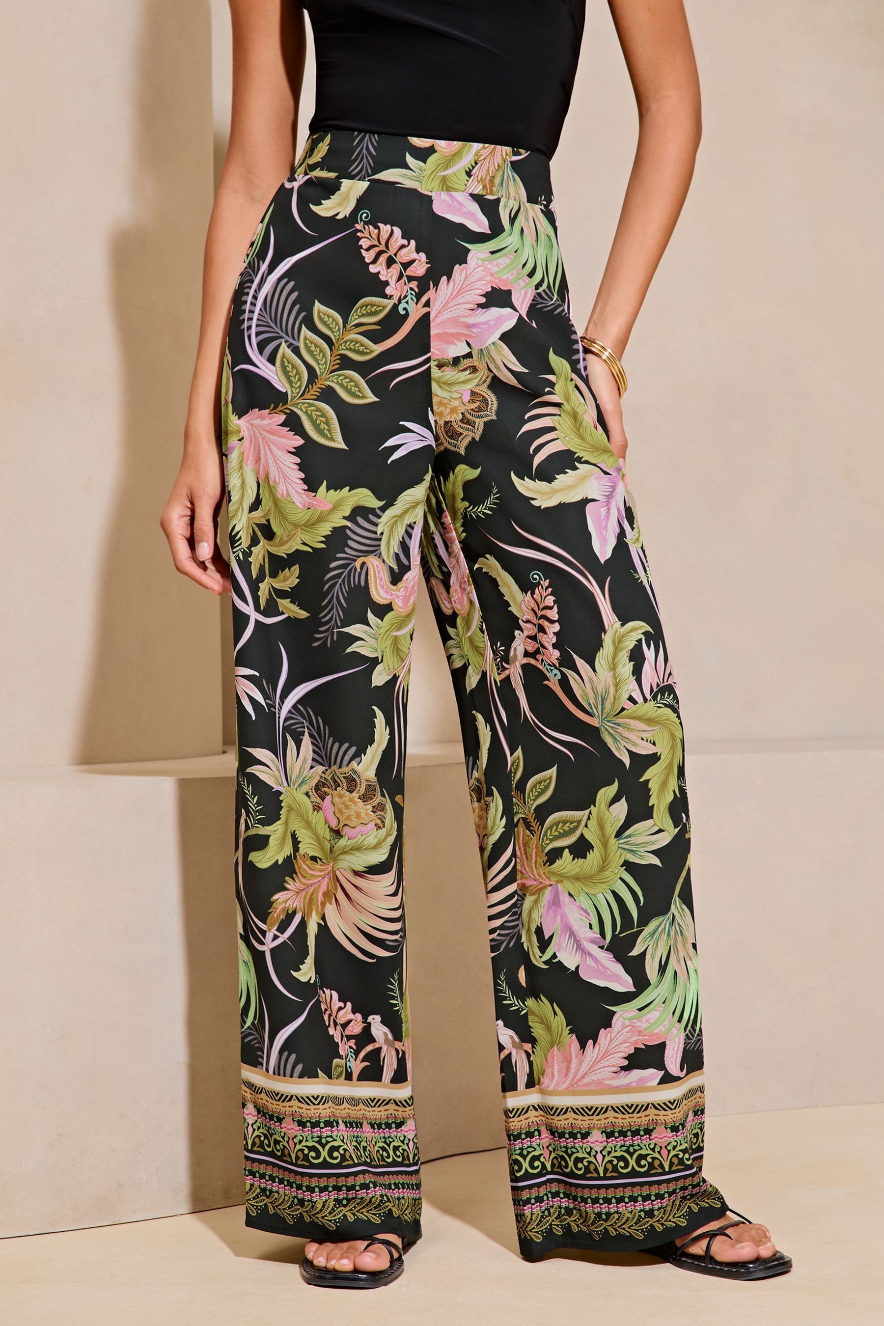 Buy Lipsy Black Pull On Printed Wide Leg Trousers from Next Luxembourg