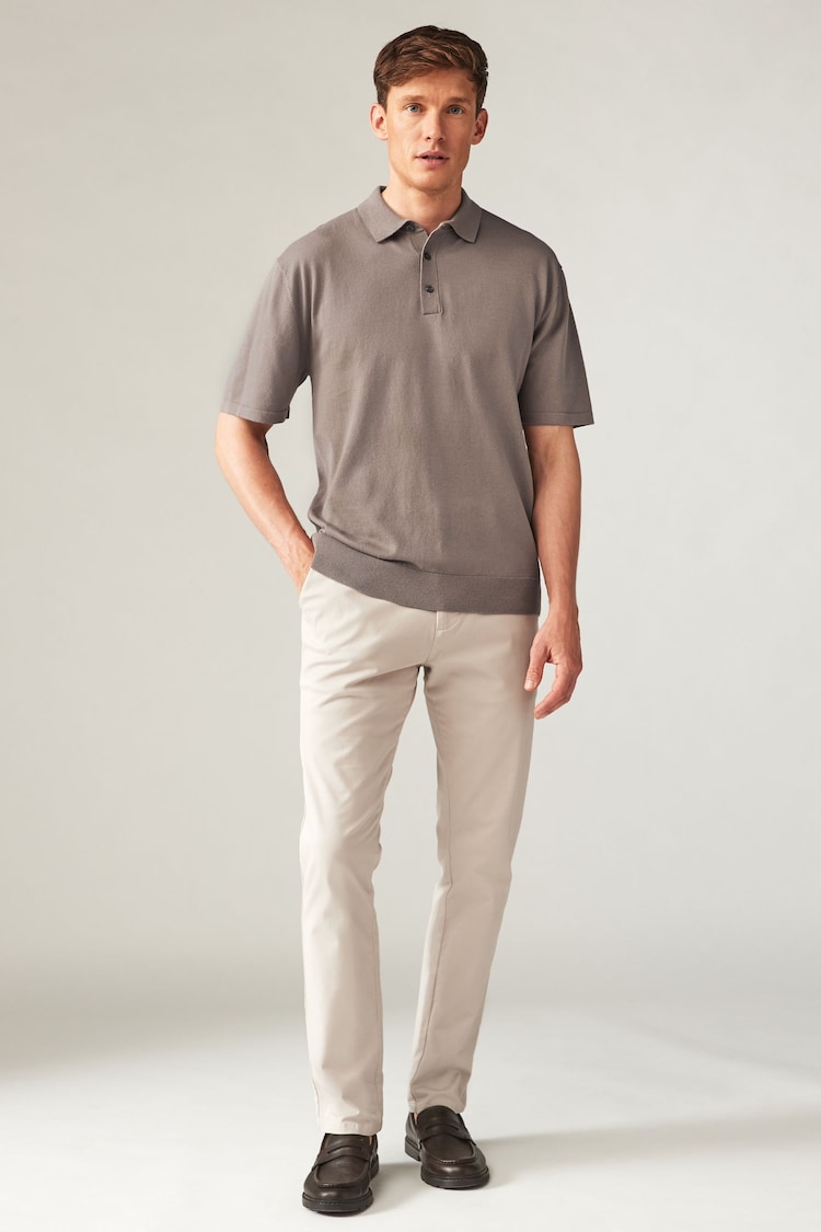 Grey/Brown Regular Fit Knitted Polo Shirt - Image 2 of 6