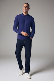 Navy Blue Bright Long Sleeve Pique Polo Shirt - Image 2 of 8