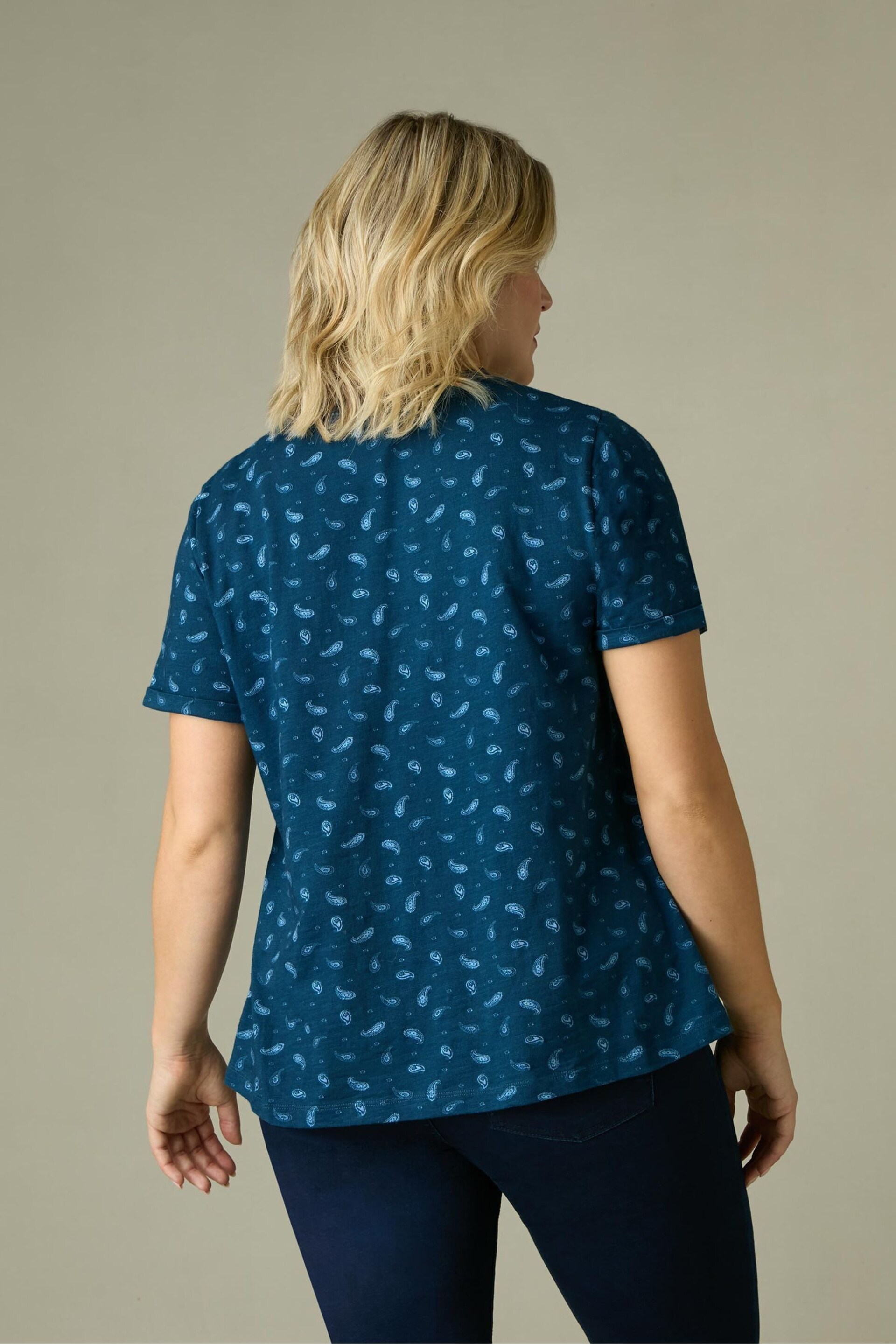 Live Unlimited Curve Blue Paisley Print Cotton Slub Round Neck T-Shirt - Image 2 of 7
