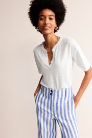 Boden White Notch Neck Linen Henley Top - Image 1 of 5