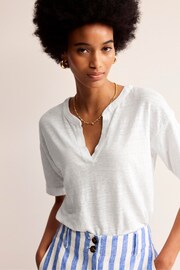 Boden White Notch Neck Linen Henley Top - Image 4 of 5