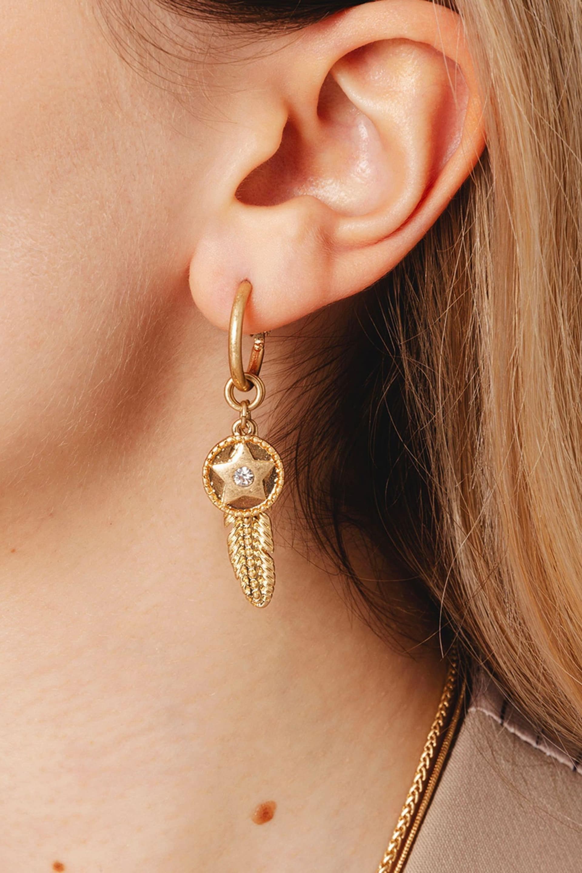 Bibi Bijoux Gold Tone Celestial Feather Interchangeable Hoop Earrings - Image 4 of 4