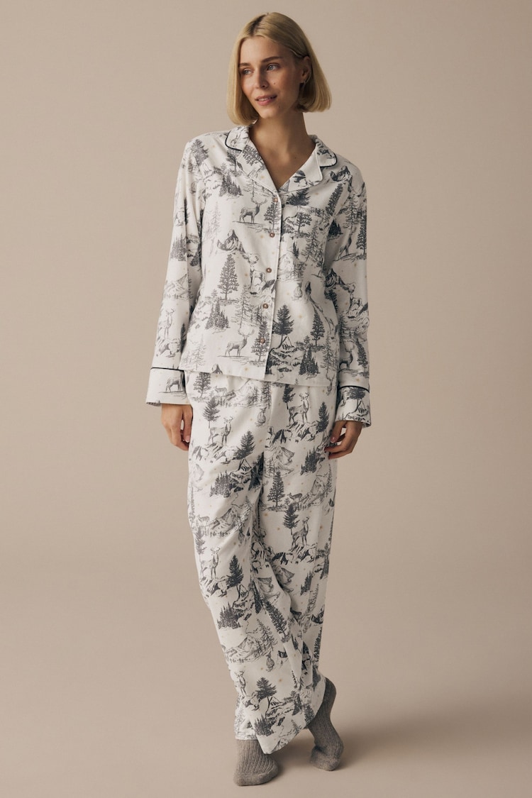 Grey Womens 100% Cotton Matching Family Christmas Mountain Print Pyjamas - Image 1 of 10