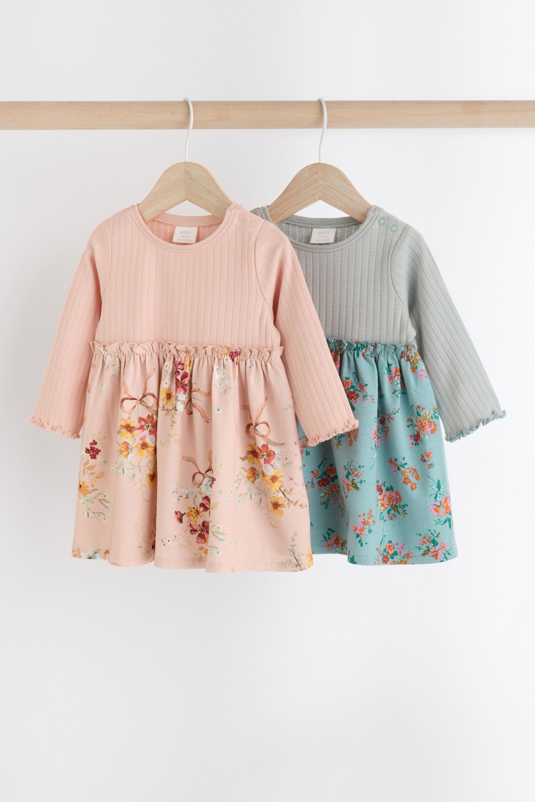 Buy Pink Blue Floral Baby 100 Cotton Jersey Dresses 2 Pack 0mths 2yrs from the Next UK online shop