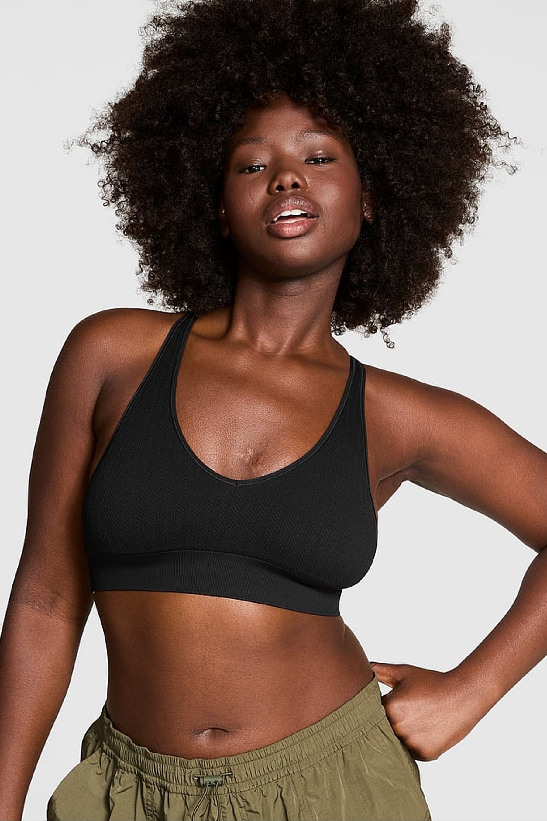 Victoria s Secret PINK Black Seamless Cable Knit Sports Bra