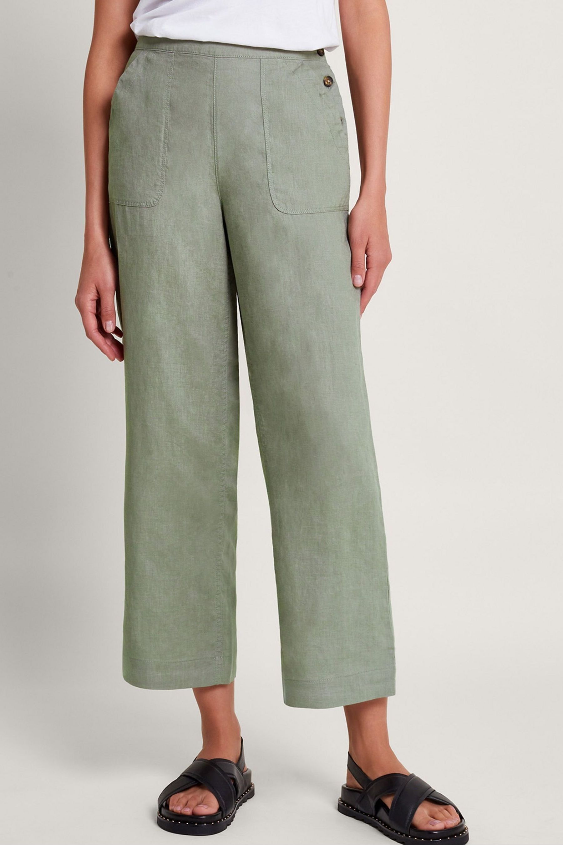 Grey linen cropped trousers hotsell