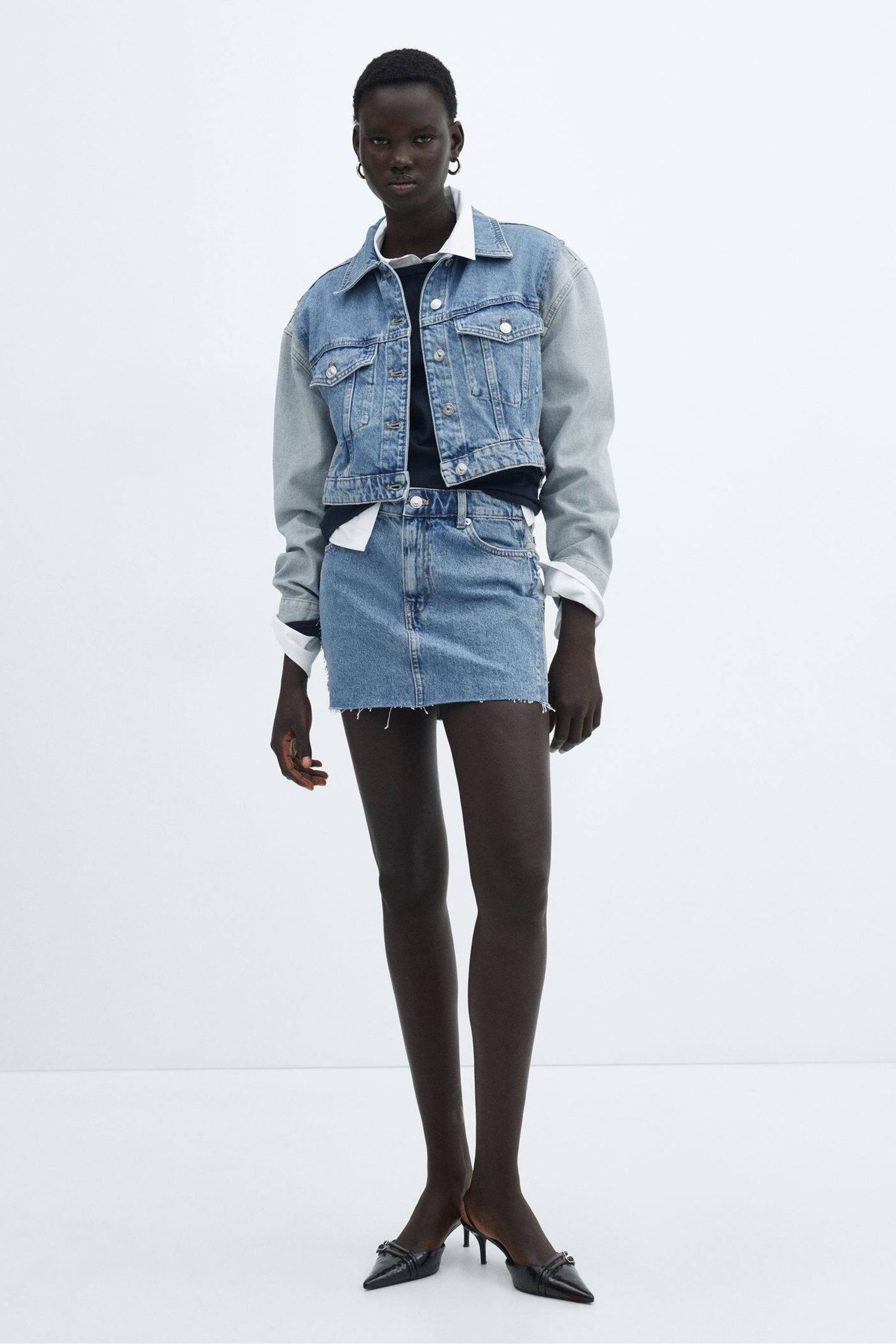 Buy Mango Blue Two Tone 100 Cotton Denim Mini Skirt from the Next UK online shop