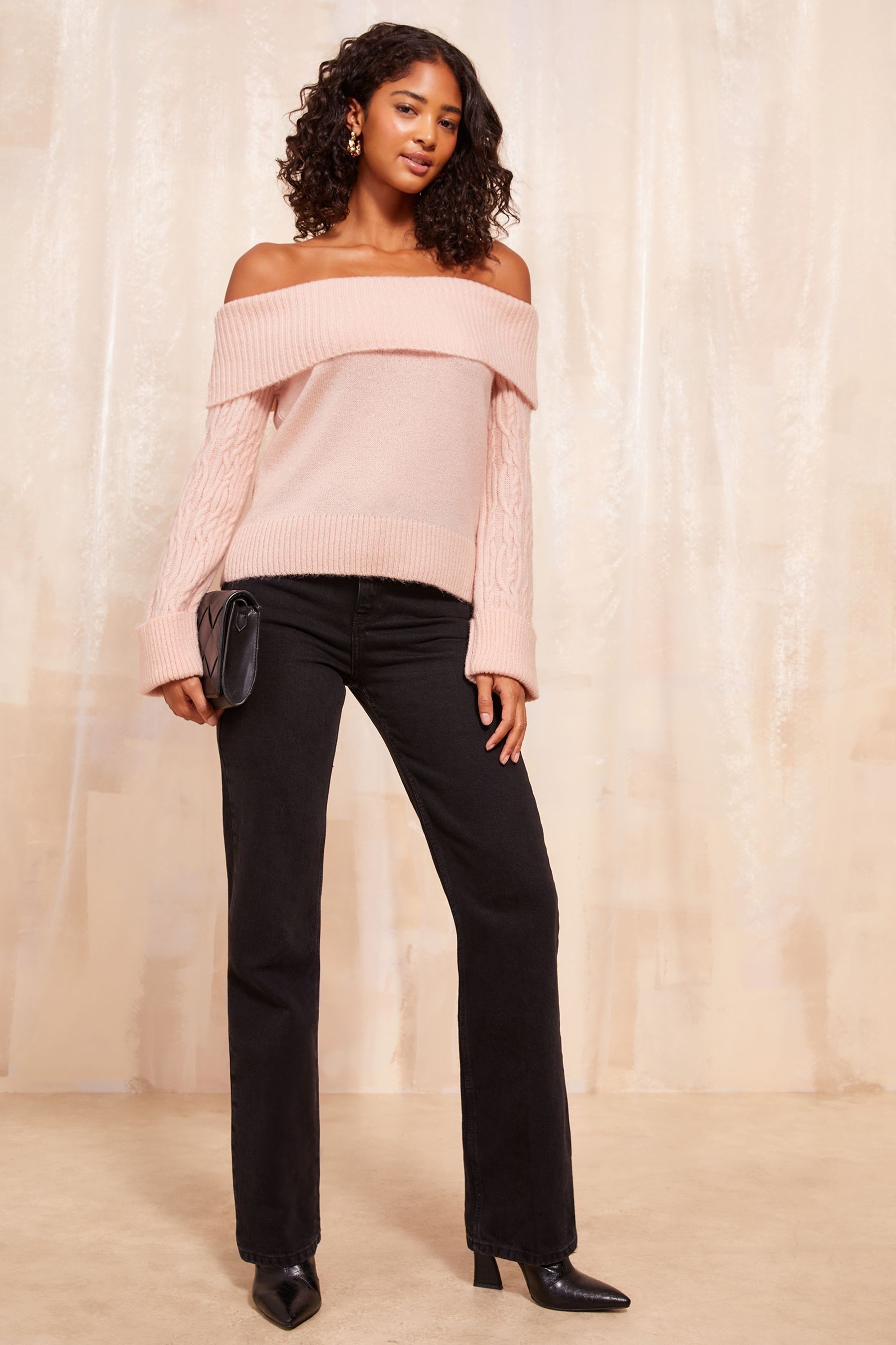 Pink off the shoulder jumper outlet