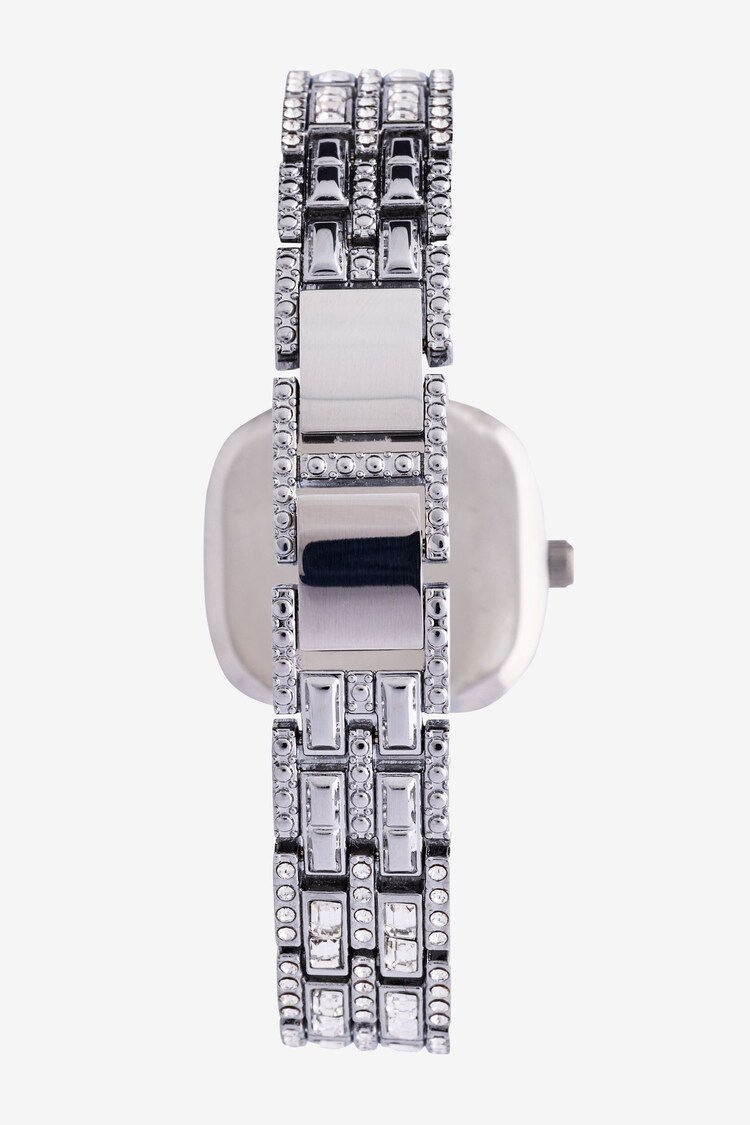 Silver Tone Square Dial Baguette Stone Watch - Image 2 of 3