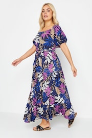 Yours Curve Blue Leaf Print Tiered Maxi Dress - Image 2 of 4