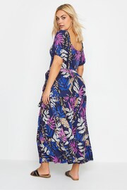 Yours Curve Blue Leaf Print Tiered Maxi Dress - Image 3 of 4