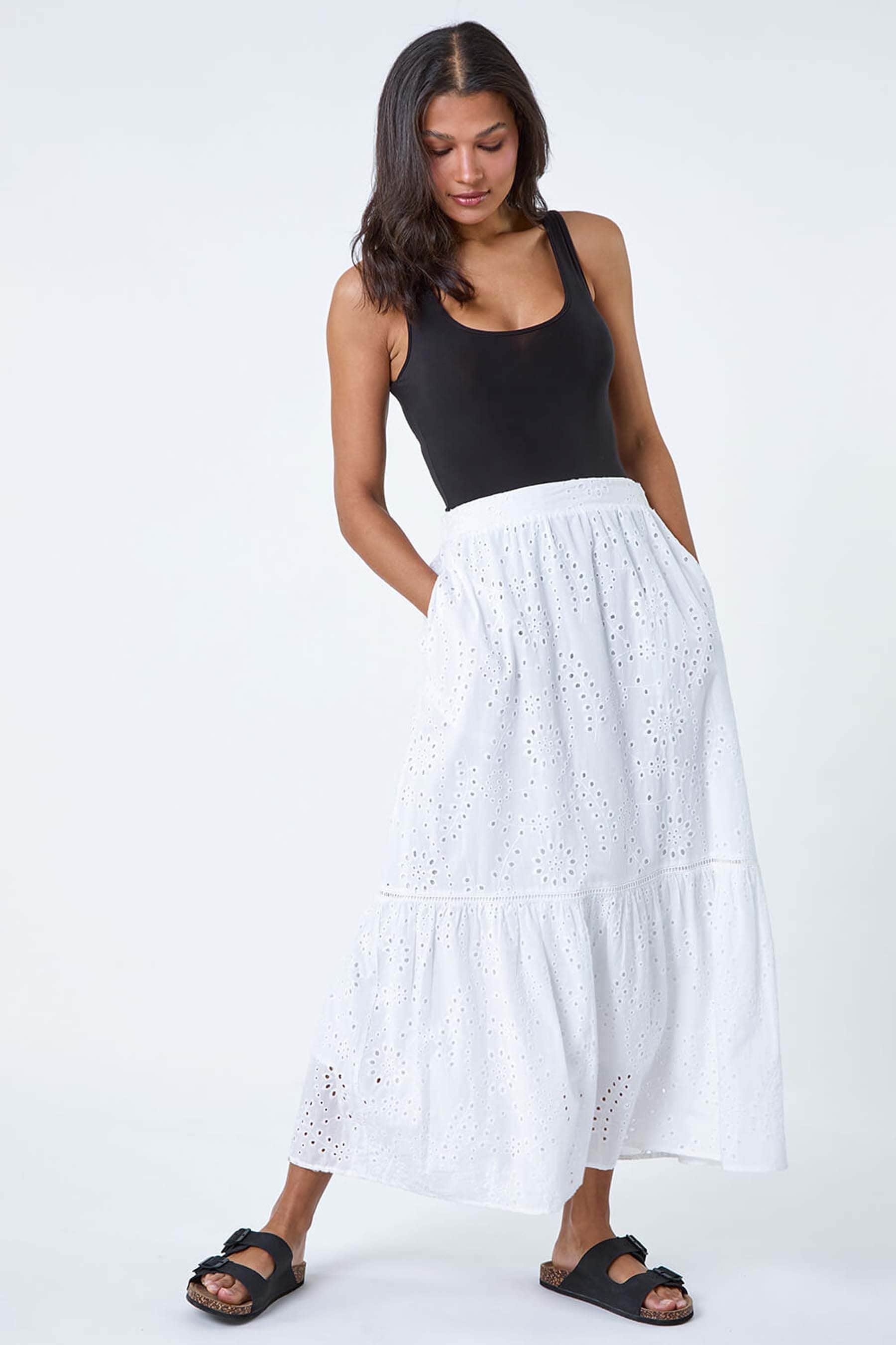 Midi skirt with pockets 100 cotton clearance