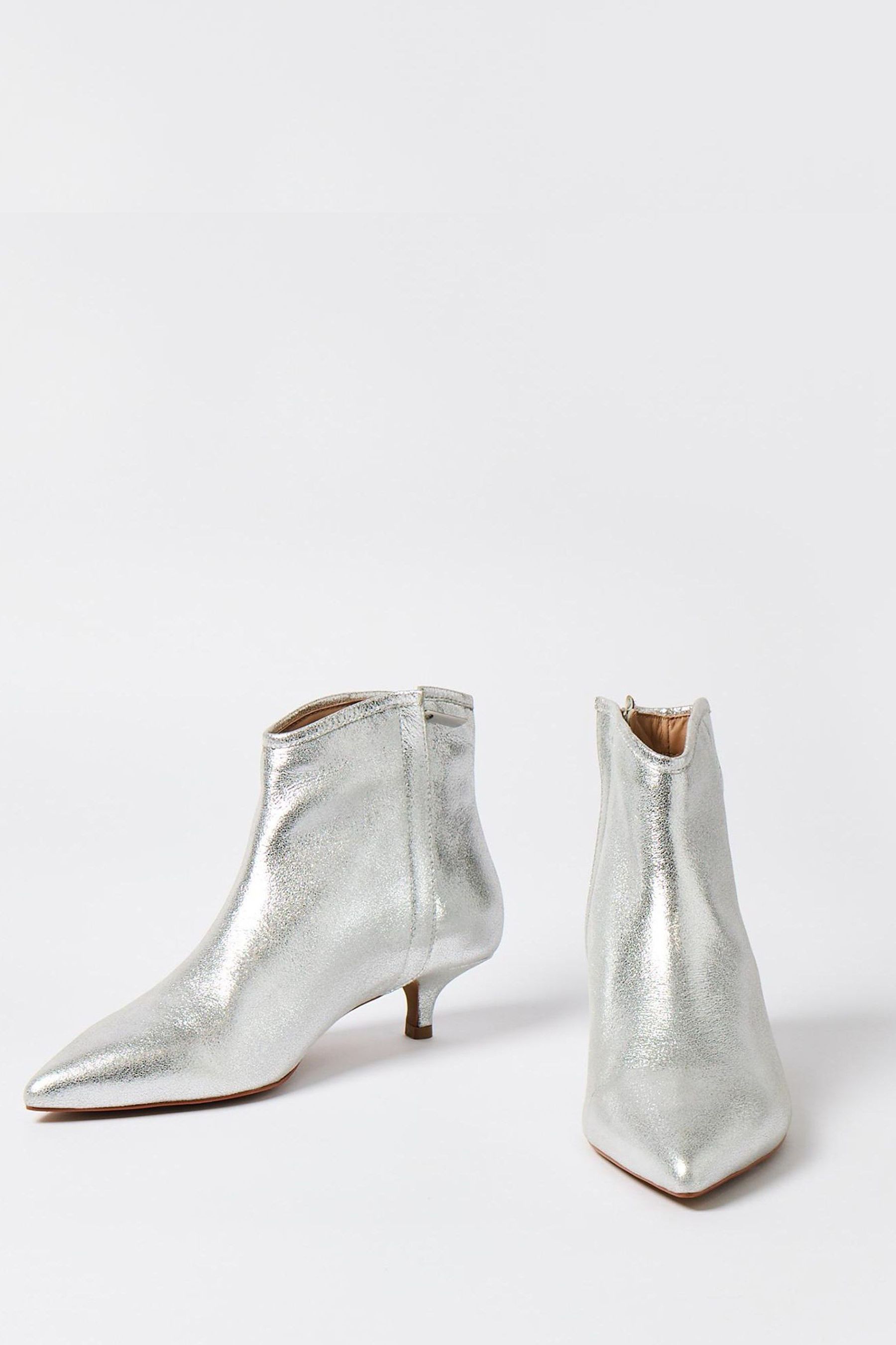 Silver kitten heel boots top