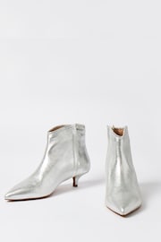 Oliver Bonas Silver Pointed Kitten Heel Leather Boots - Image 1 of 7