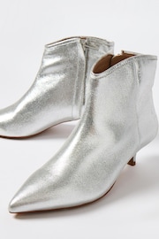 Oliver Bonas Silver Pointed Kitten Heel Leather Boots - Image 2 of 7