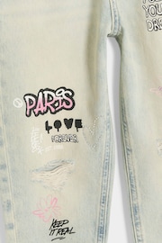 River Island Blue Mom Girls Paris Graffiti Jeans - Image 2 of 3