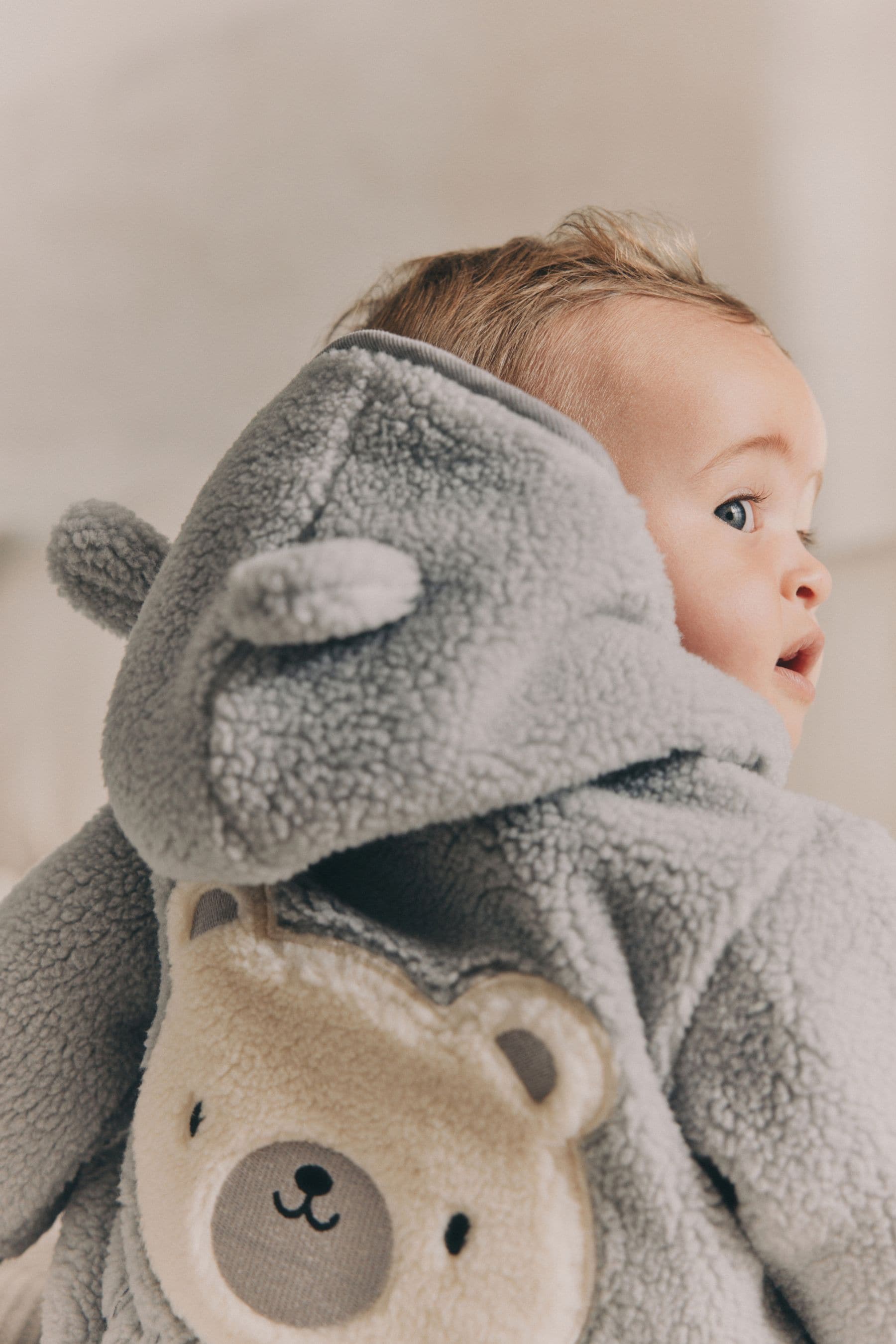 Buy Grey Bear Cosy Borg Fleece Baby Jacket from Next Luxembourg