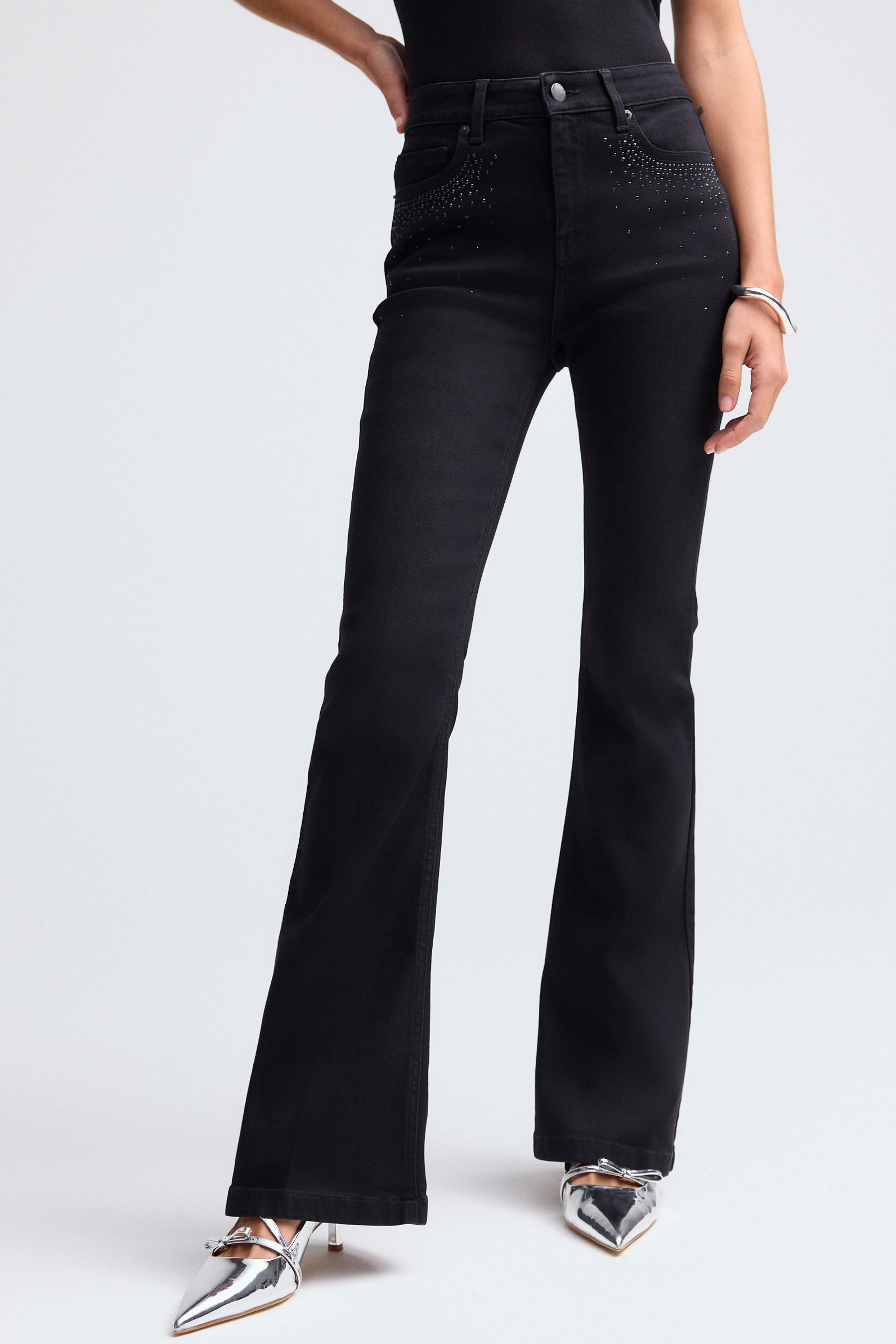 Buy Black Embellished Supersoft Flare Jeans from the Next UK online shop