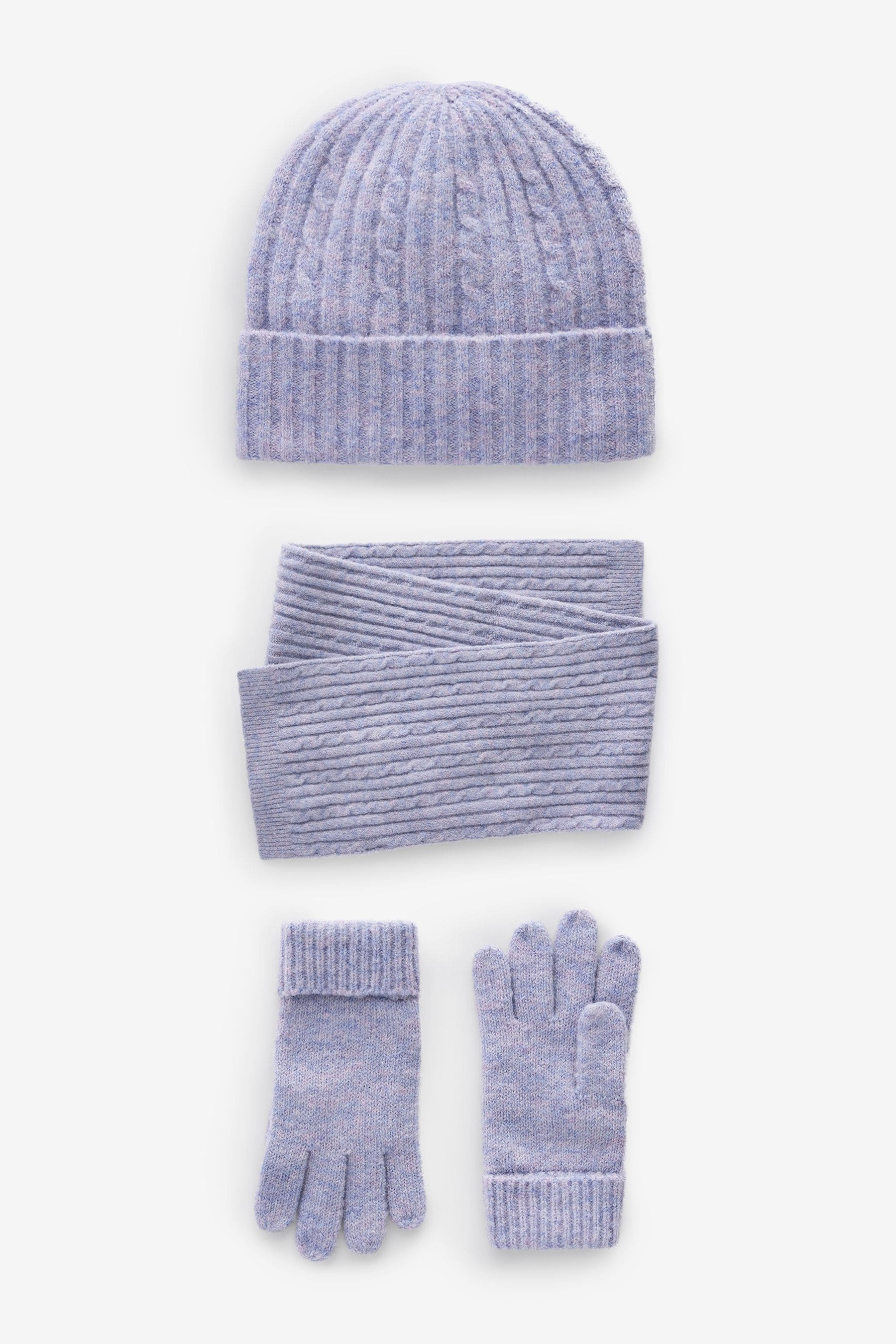 Buy Lilac Purple Cable Cable Hat Gloves and Scarf Set 3 16yrs from the Next UK online shop