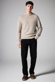 Neutral Regular Textured Knitted Crew Jumper With Wool - Image 2 of 7