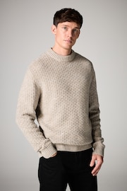 Neutral Regular Textured Knitted Crew Jumper With Wool - Image 3 of 7