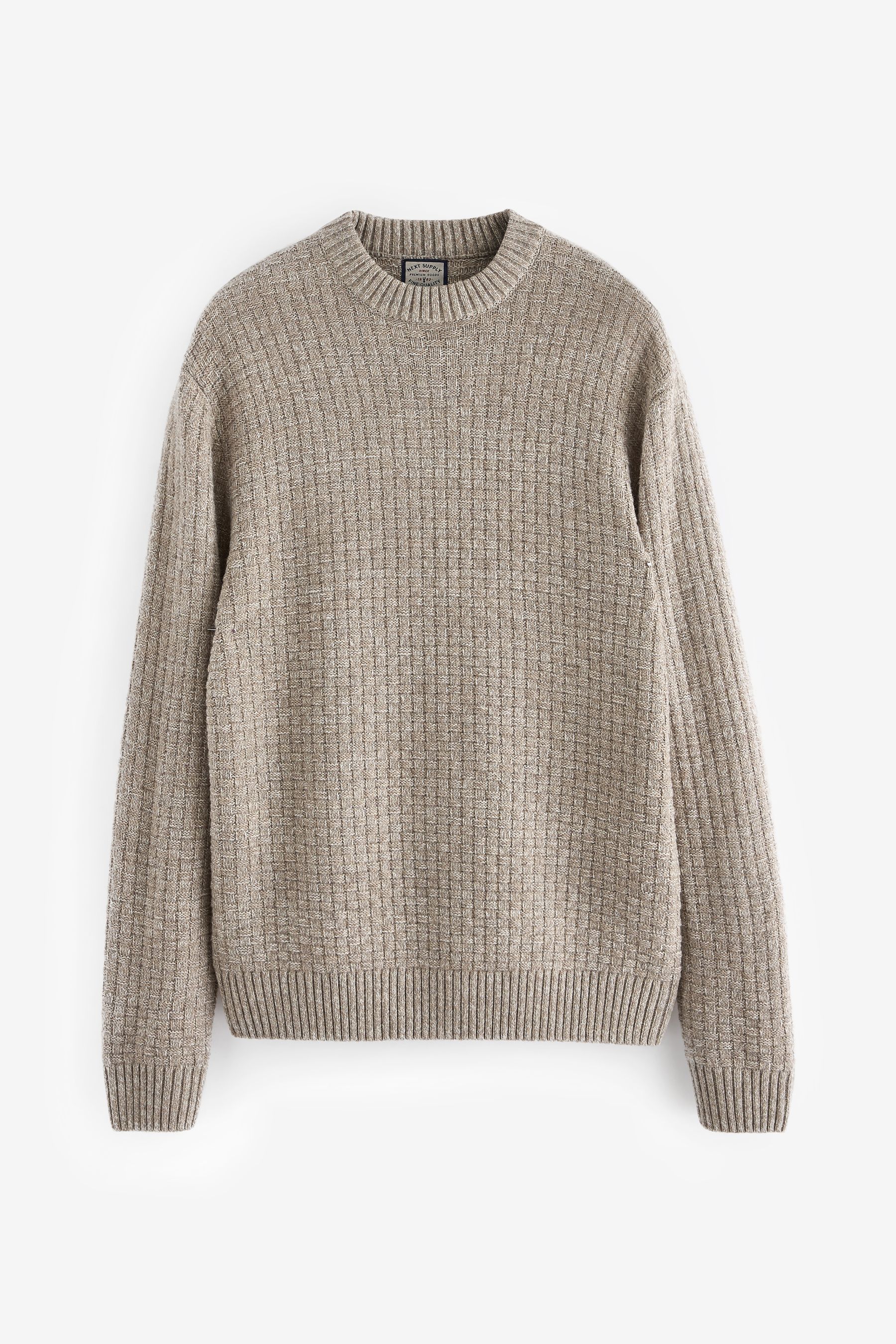 Buy Neutral Regular Textured Knitted Crew Jumper With Wool from the Next UK online shop
