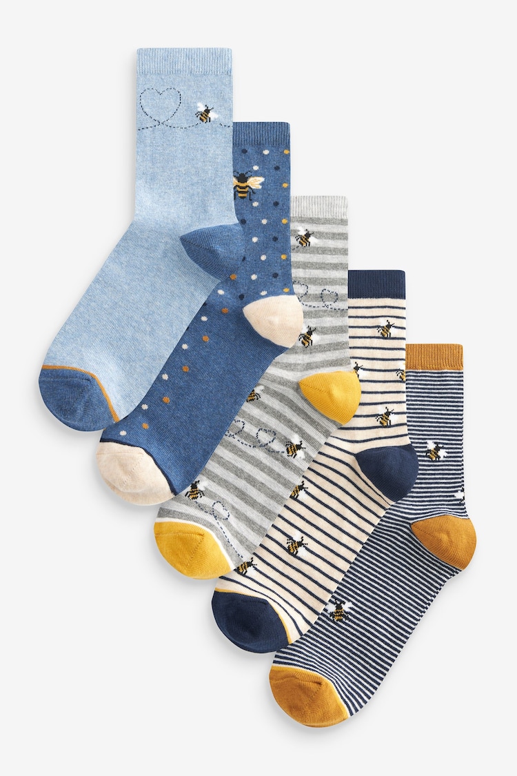 Navy/Ochre Bee Ankle Socks 5 Pack - Image 1 of 6