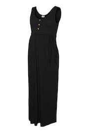 Mamalicious Black Maternity 100% Cotton Button Front Maxi Dress With Nursing Function - Image 5 of 5