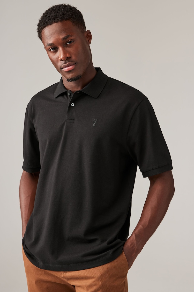 Black Relaxed Fit Short Sleeve Pique Polo Shirt - Image 1 of 7