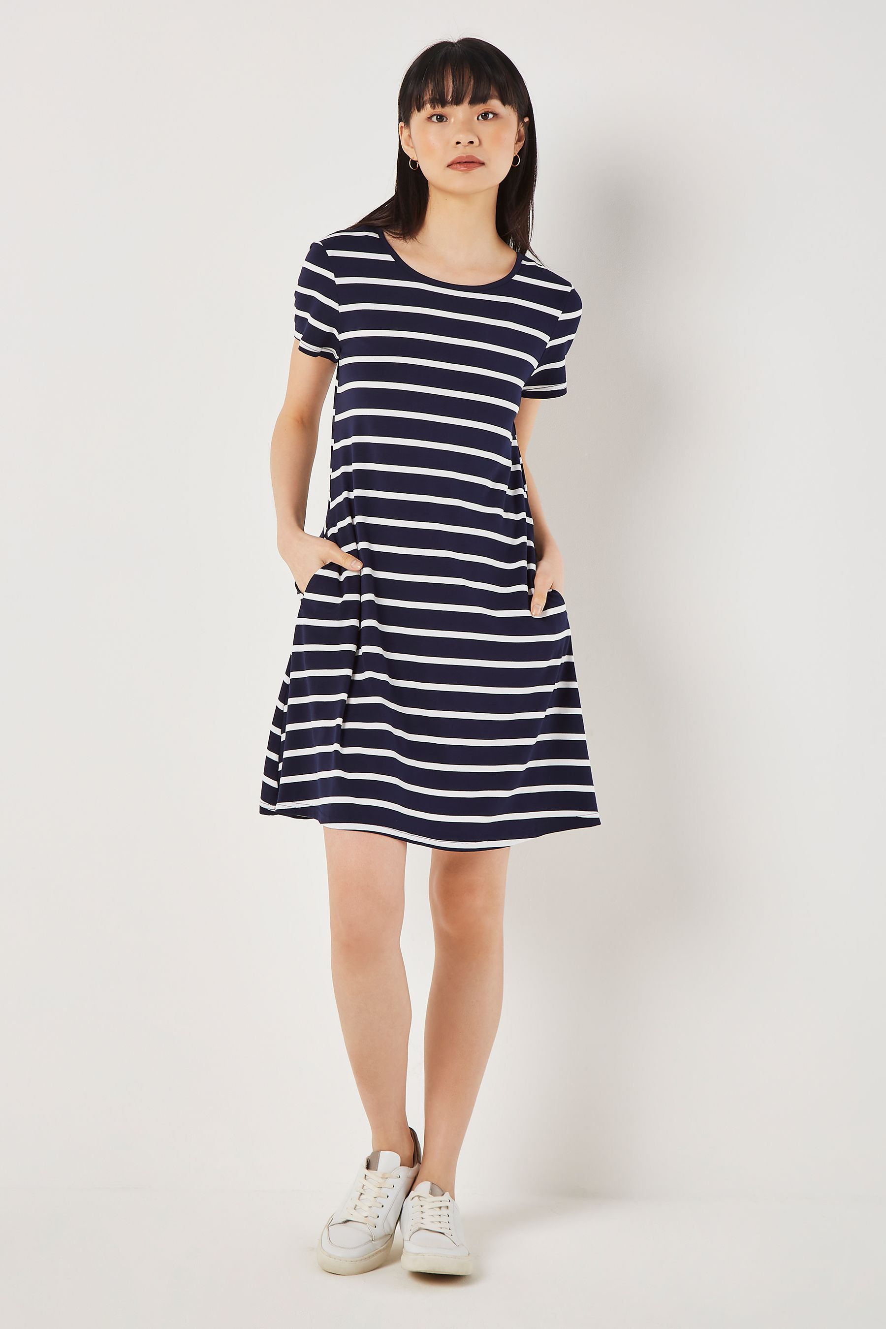 Apricot Blue Stripe Jersey Swing Dress