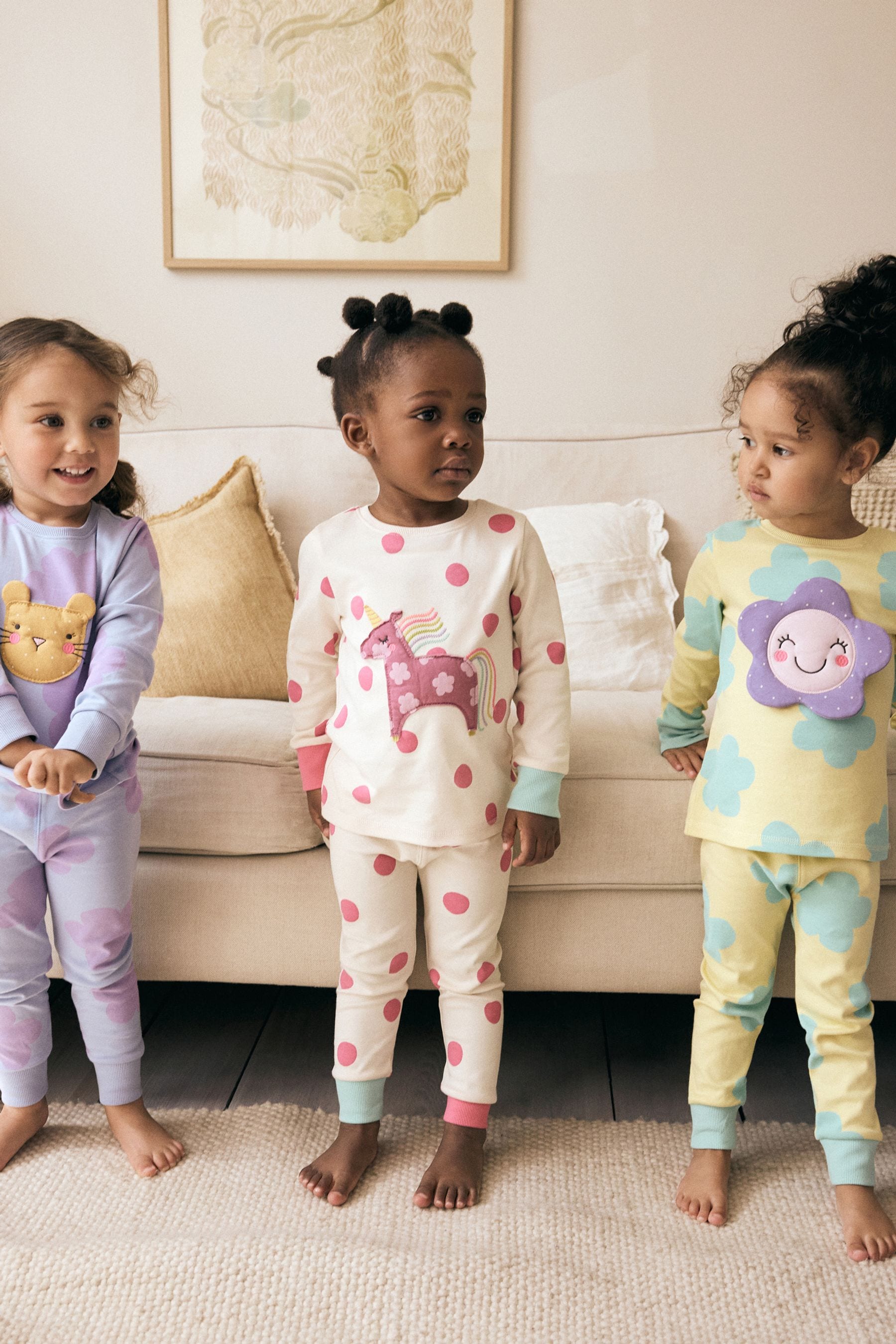 NEXT Pastel Cat Unicorn Flower 3 Pack 100 Cotton Long Sleeve Snuggle Pyjamas 9mths 16yrs 67years Girls