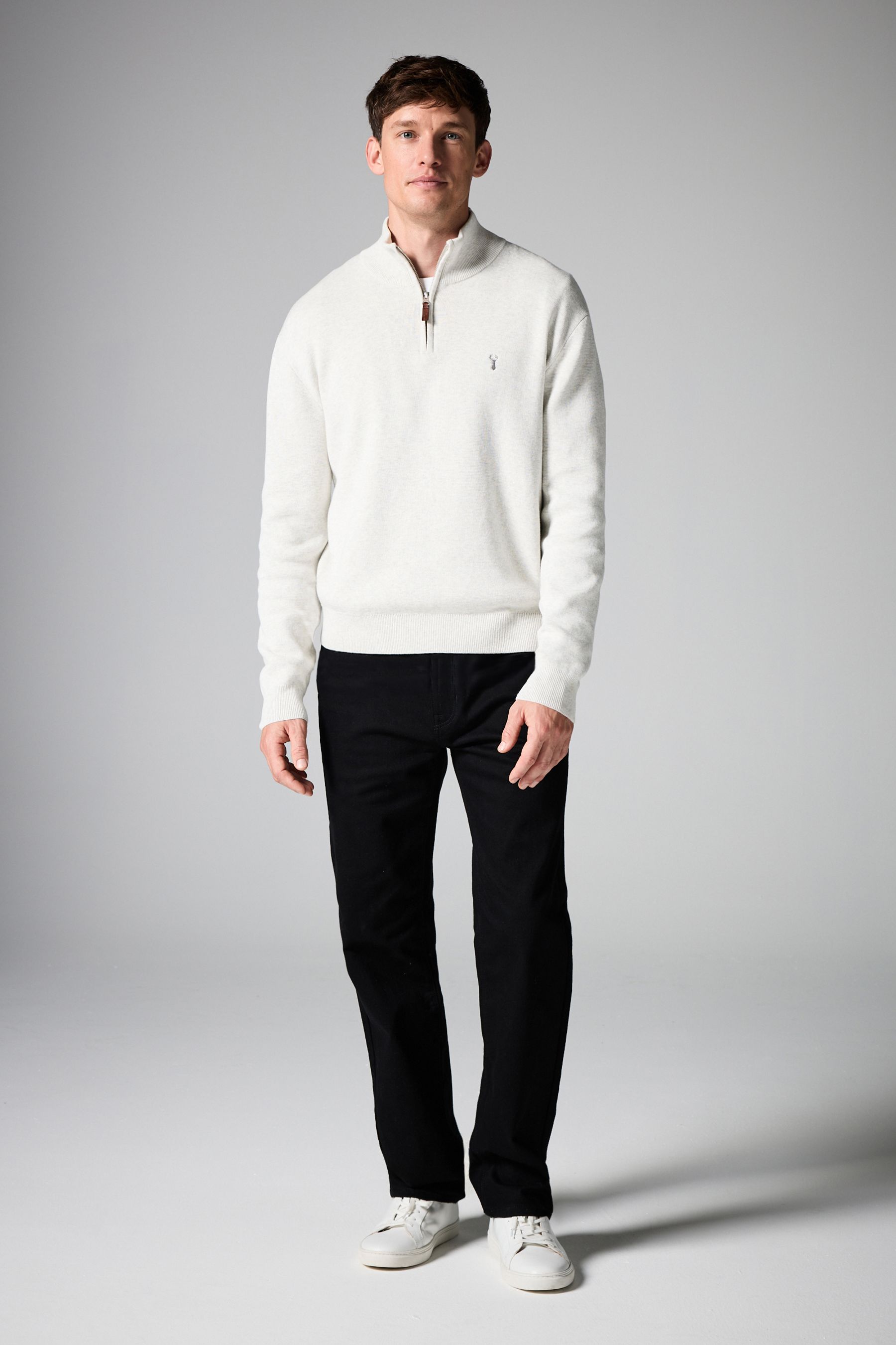 Buy Oatmeal Stag Plain Regular Fit 100 Cotton Premium Quarter Zip Jumper from Next Ireland