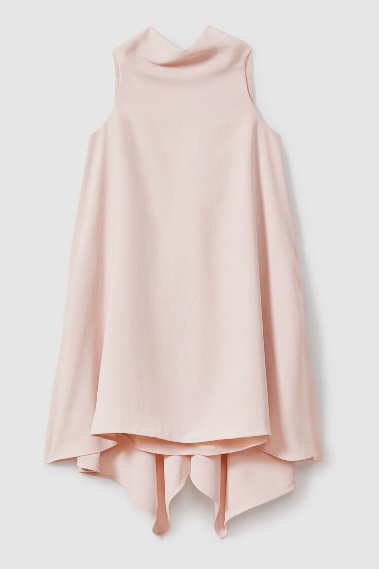 Reiss Nude Shauna High-Neck Drape Back Mini Dress - Image 2 of 6