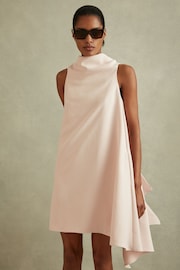 Reiss Nude Shauna High-Neck Drape Back Mini Dress - Image 4 of 6